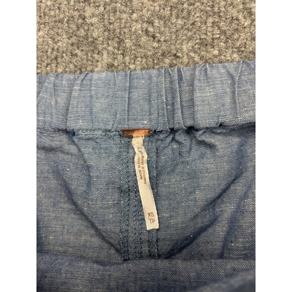 Free People Off Shoulder Blouse Womens XS Chambray Linen Cotton Tie 3/4 Sleeve - Picture 2 of 8